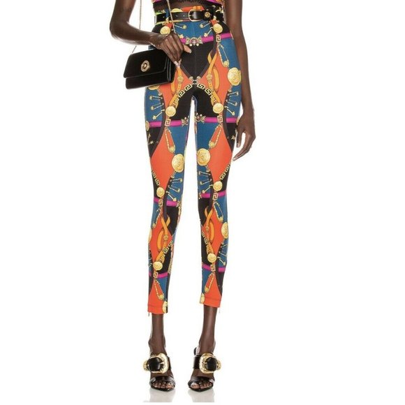 NWT Versace Accessories Chain Skinny HighRise Multicolor Pants Trouser Sz 2 - Picture 1 of 12